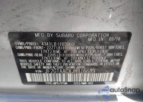 2018 Subaru Crosstrek 2.0I from USA, damaged, VIN JF2GTAACXJH316689